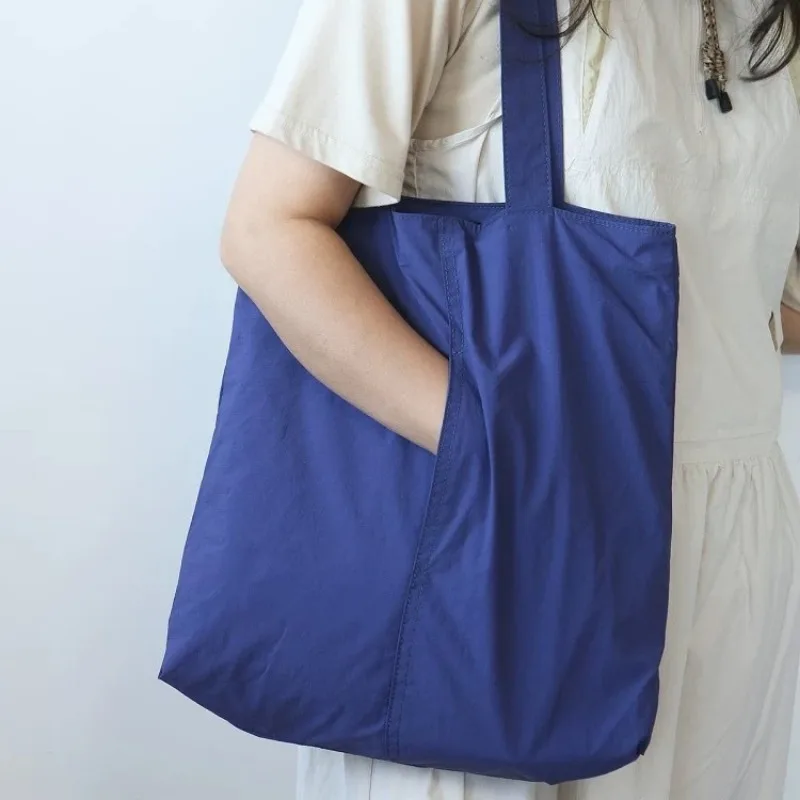 1pcs Light Washed Nylon Large Tote Bag Side Pocket Open Top Shoulder Bag For School Laptop Daily Commute Shopping