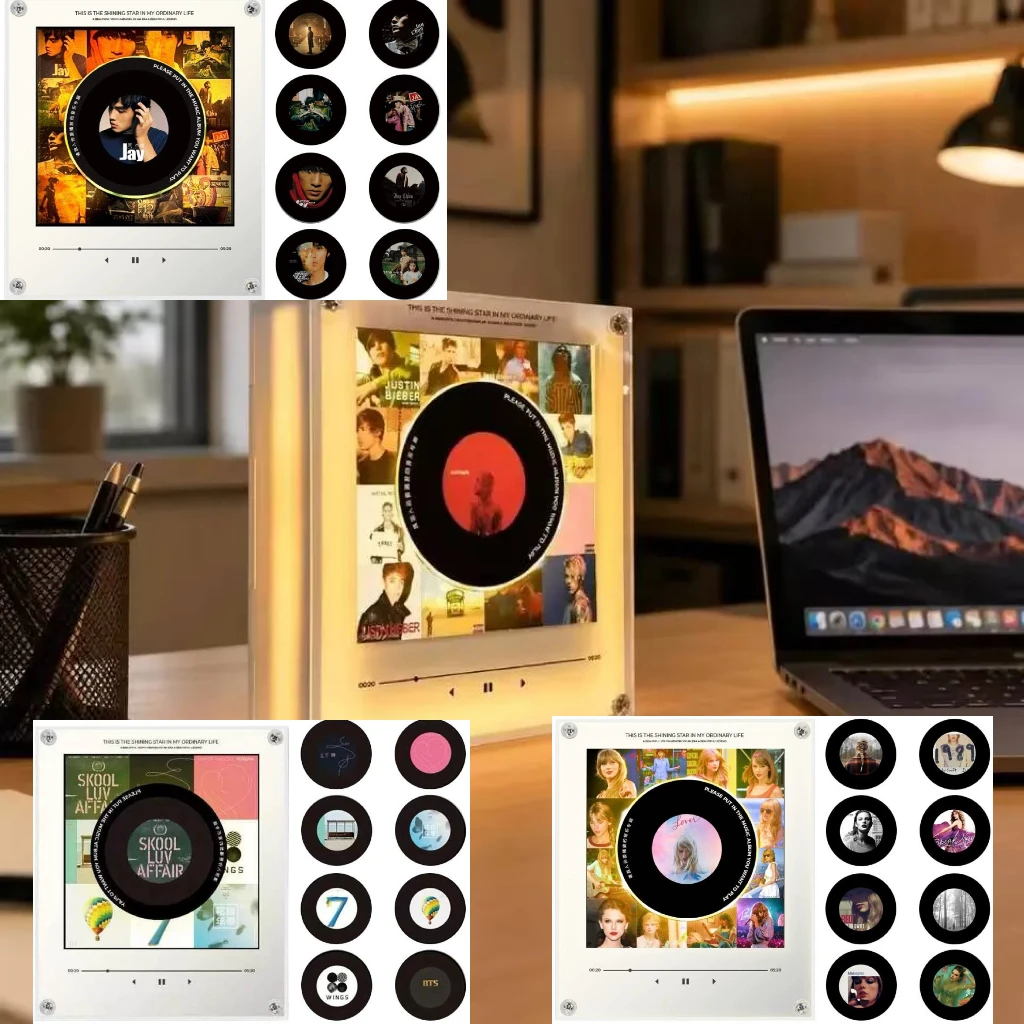 Transparent Acrylic NFC Music Rotating Disc Magnetic Refrigerator Sticker Luminous Night Light Sensor Automatic Player Gifts