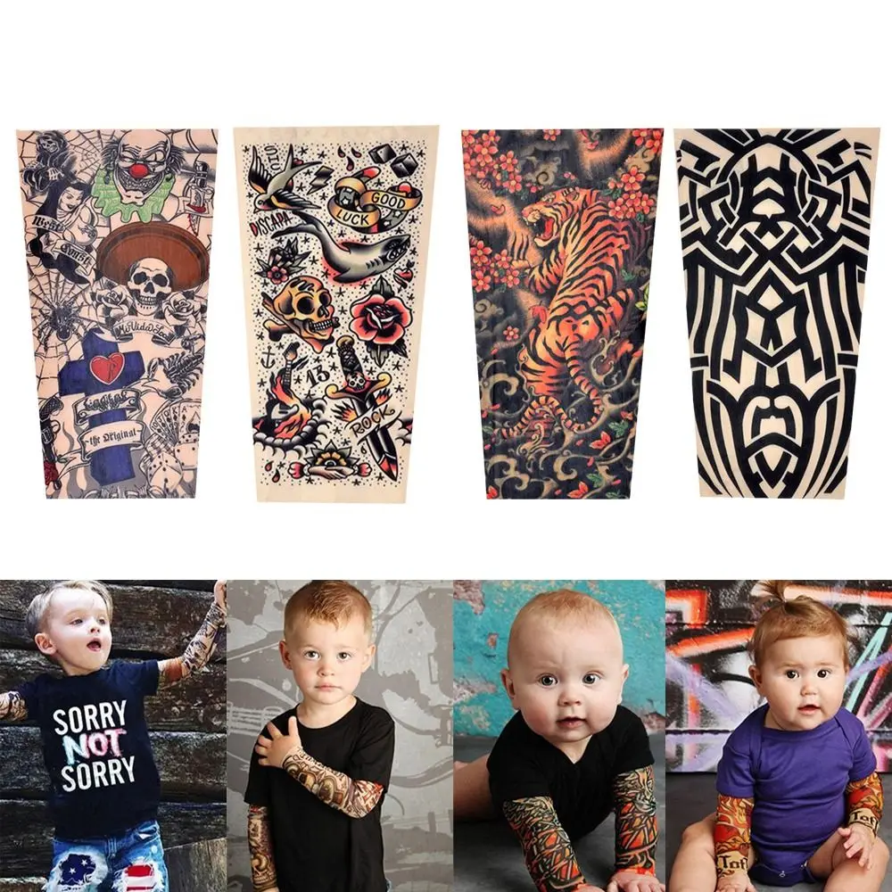 New Flower Arm Tattoo Sleeves Seamless Outdoor Riding Sunscreen Arm Sleeves Sun Uv Protection Arm Warmers For Children Kids