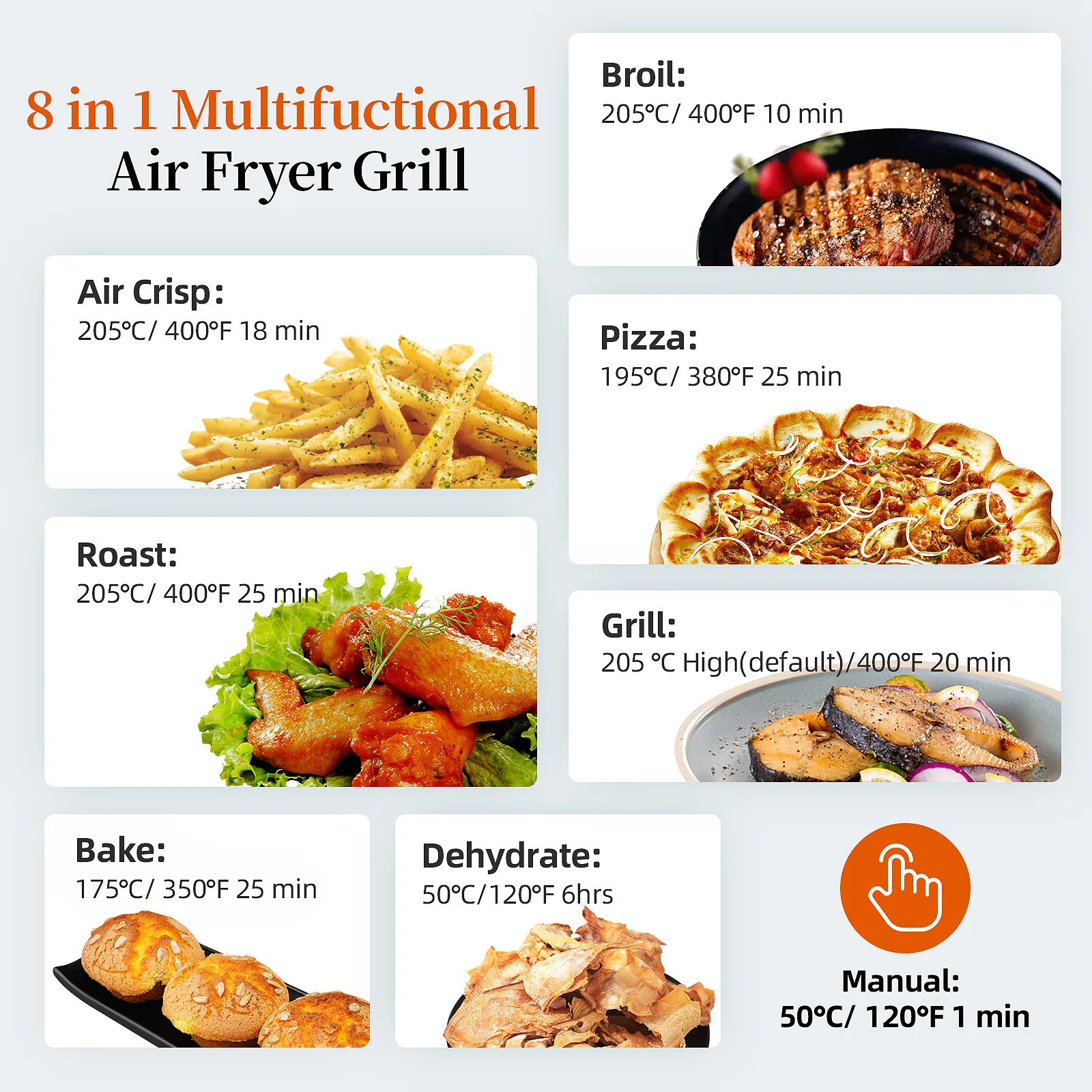 TopStrong 8 in 1 6L Capacity Touch Control Electric Hot Air Fryer Grill