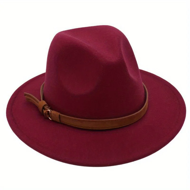 Flat Brim Wool Leather Ribbon Solid Fedoras Women Men Jazz Hat Spring Autumn Church Viking British Felt Hat Outdoor Casual Hat