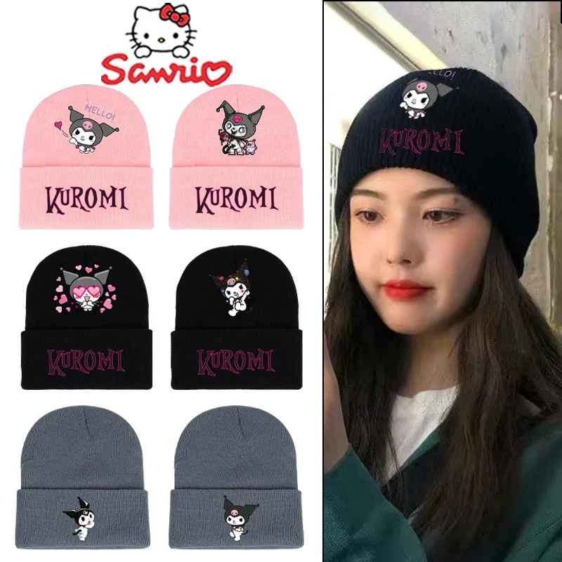 

Sanrio Kuromi Knitted Hat Cartoon Cute Autumn Winter Students Warm Woolen Cap Children's Soft Comfortable Ski Cycling Cap Gifts