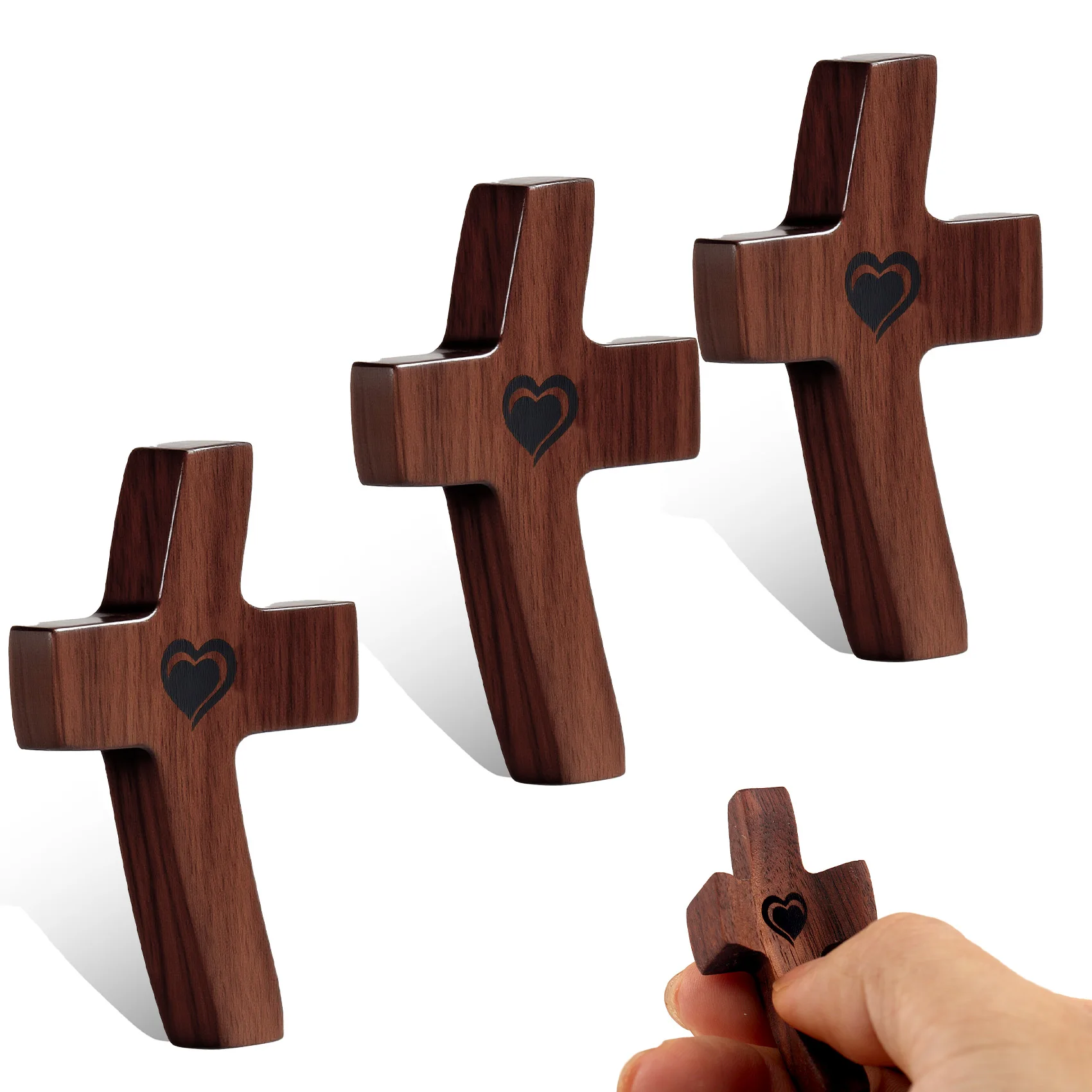 

3pcs Wooden Cross for Anxiety Relief - Handheld Fidget Cross with Magnetic Clinging - Pocket Worry Stone Christian Gift for Men