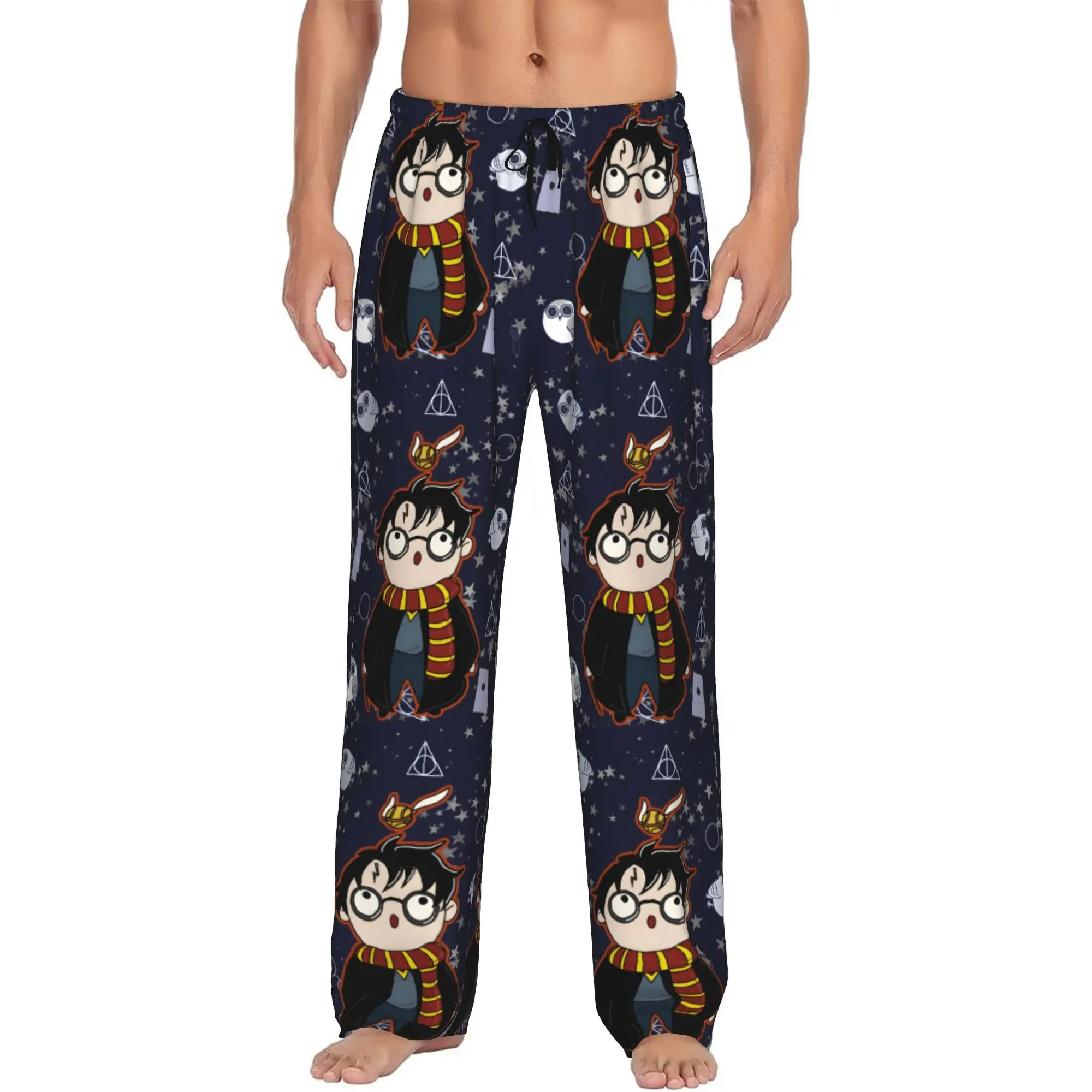 Custom Print H-Harryed Halloween Pajama Pants Men's Magic School Sleep Sleepwear Bottoms with Pockets