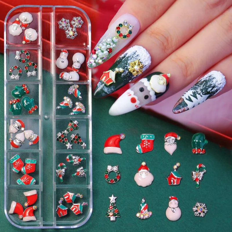 Set di decorazioni per unghie natalizie nuova lega fai da te albero di babbo natale fiocco di neve unghie salone trapano per unghie strumenti per Manicure con strass