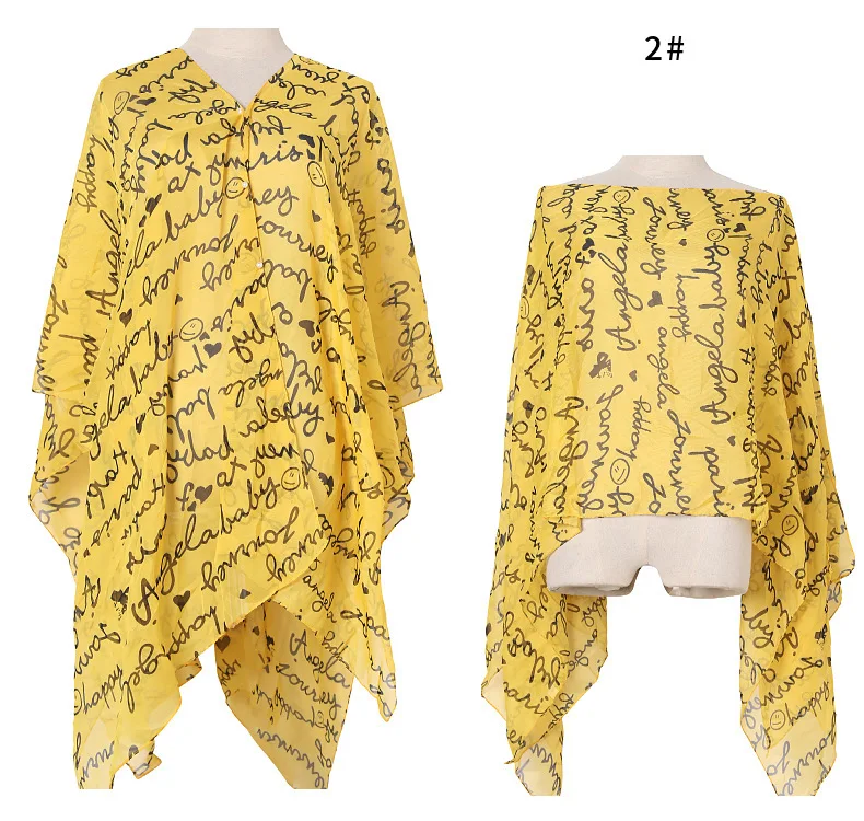 Fashion Women  Ponchos Capes Summer Sunshade Imitation Silk Button Shawl Letter Printing Sunscreen Shawl Cloak Yellow