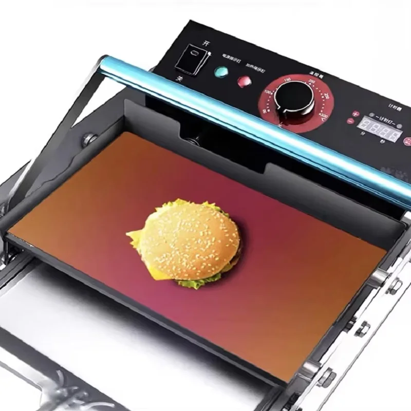 Máquina de plancha para hornear hamburguesas, bistec, horno eléctrico comercial para hornear hamburguesas, parrilla para pan, lote de doble capa, sándwich para bollos T