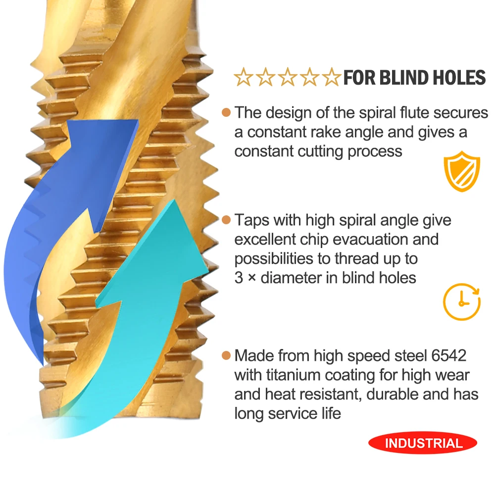 1pc HSS Vite Macchina Rubinetto Rivestito In Titanio Flauto A Spirale Filettatura Metrica Rubinetto M2 M2.5 M3 M3.5 M4 M5 M6 M8 M10 M12 M14 M16 M18