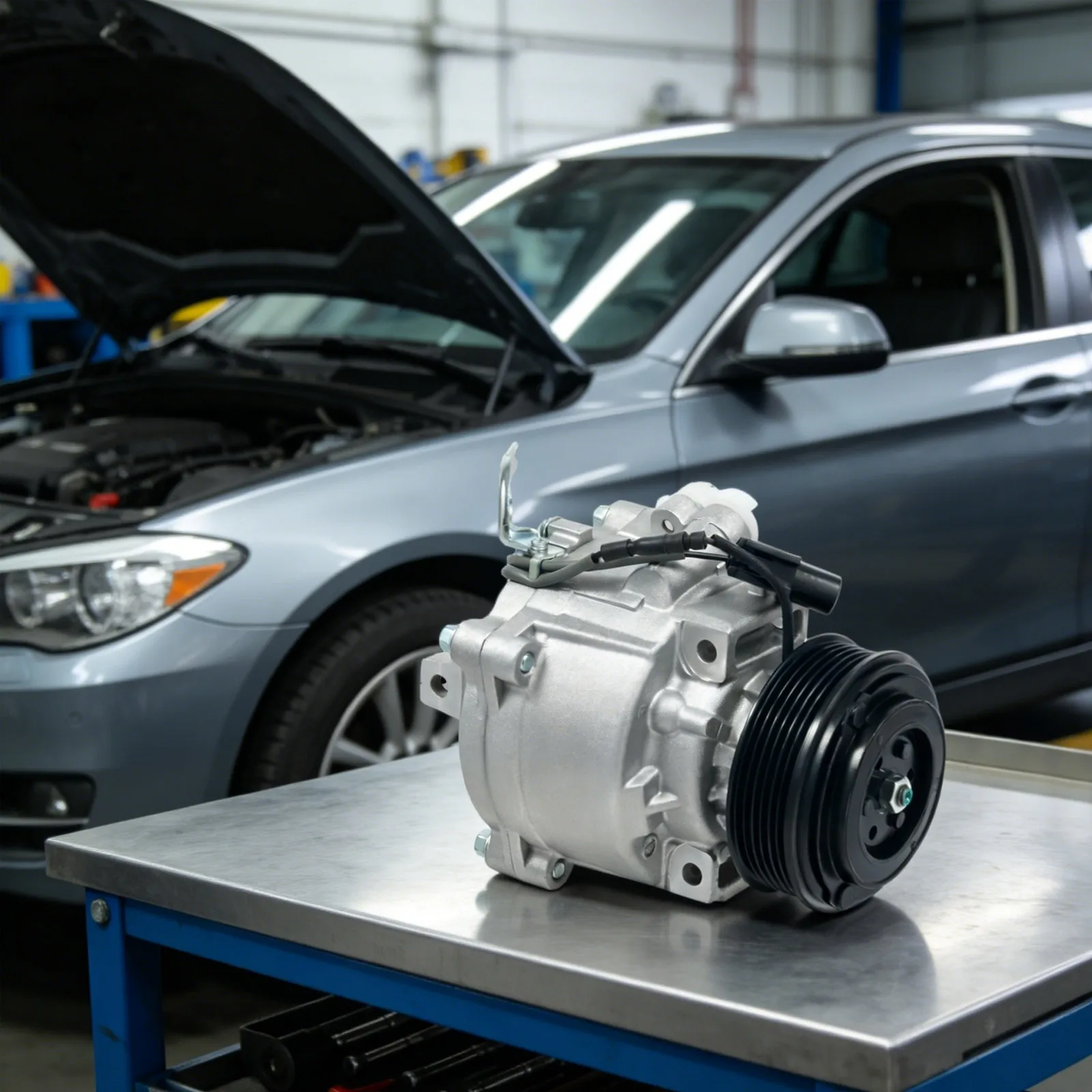Automotive Air Conditioning Compressor W/ Clutch, Sandblasting & Spray Painting, PAG46 Oil Direct Replacement AC Pump for Mitsubishi Lancer Outlander
