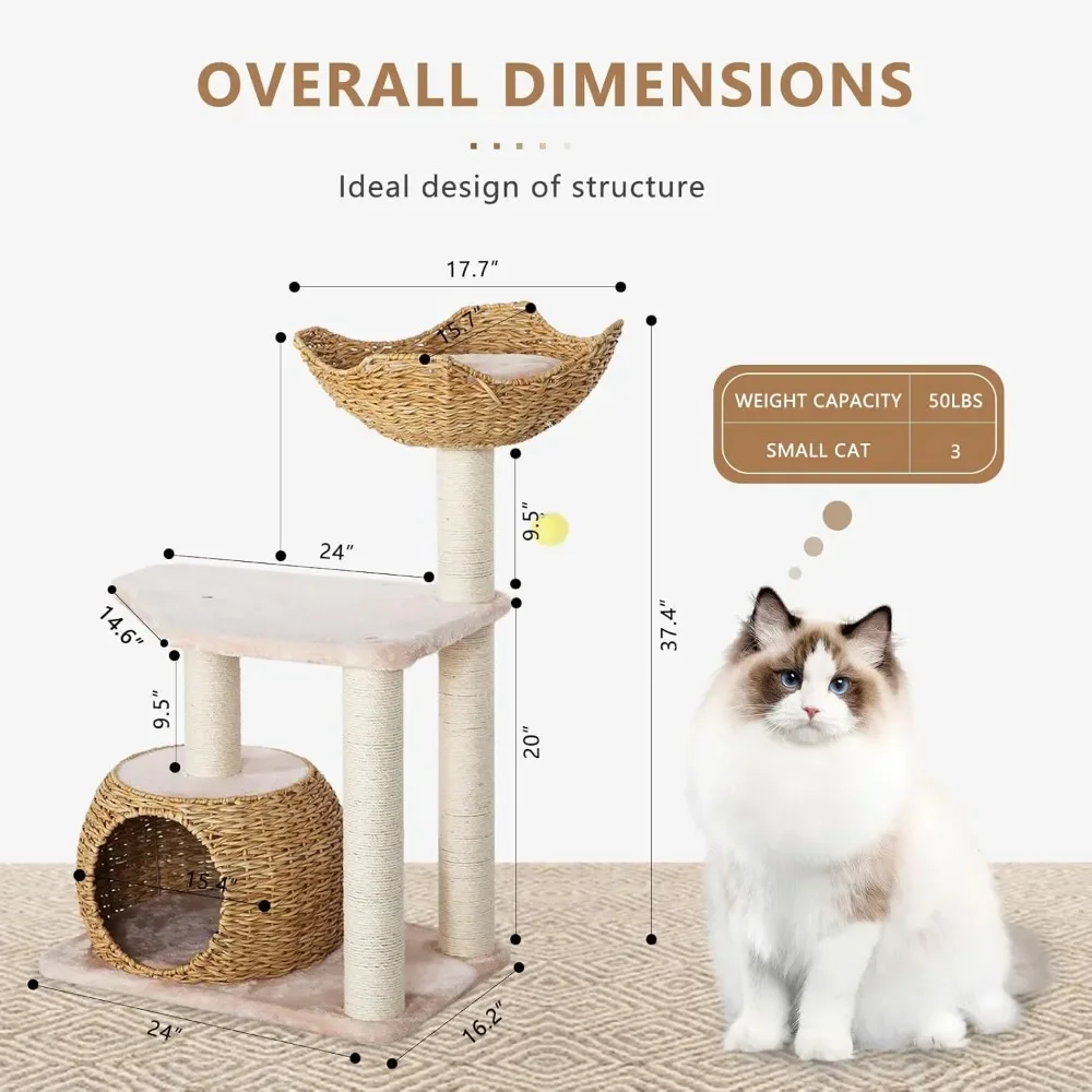 Árbol para gatos, torre para gatos pequeña, árbol para gatos moderno para gatos gatitos de interior, poste rascador de sisal natural incluido | |