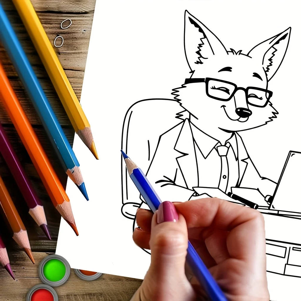 28-pagina's dierlijk in kantoorthema kleurboek voor stressreductie voor volwassenen |   Kleurboek voor stressverlichting en stemmingsreductie