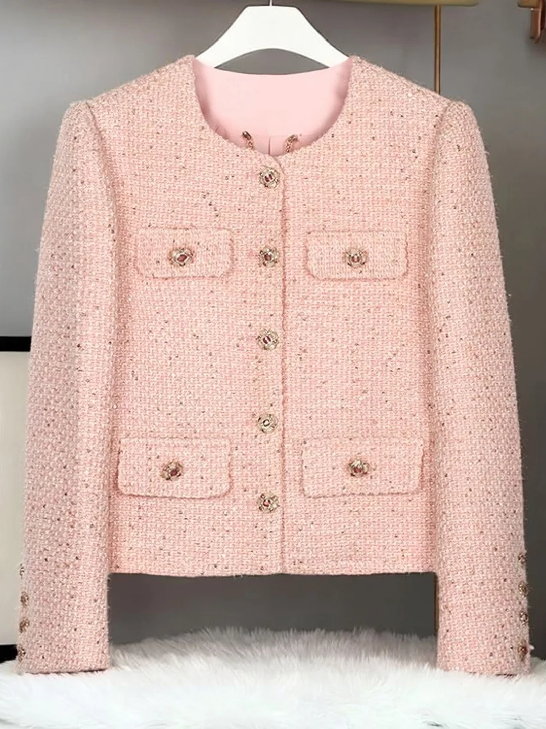 

Женская укороченная твидовая куртка Shangman класса люкс с яркими пайетками, прямого кроя, весна-осень