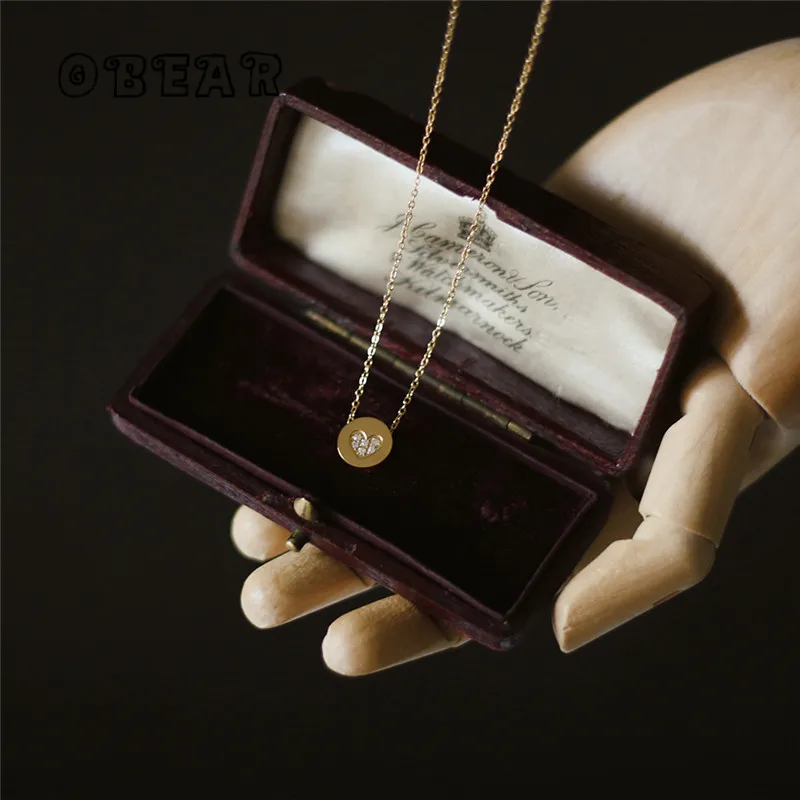 Französisch Runde Herz Zirkon Anhänger Halskette für Frauen Edelstahl 18k Gold Überzog Nicht Einfach Zu Verblassen Schmuck