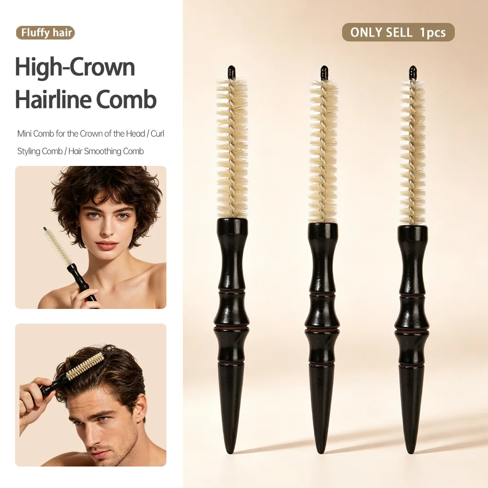 1Pc Mini Styling Comb for Hair Roots, Available in Three Sizes, with Bamboo-Sectioned Non-Slip Handle, Fine Soft Boar Bristles, Thin Barrel Roller Comb for Lifting the Crown, Creating Volume at the Roots, Styling Air Bangs, Short Hair, Small Curls, Home Use, Smoothing and Styling Hair Tool