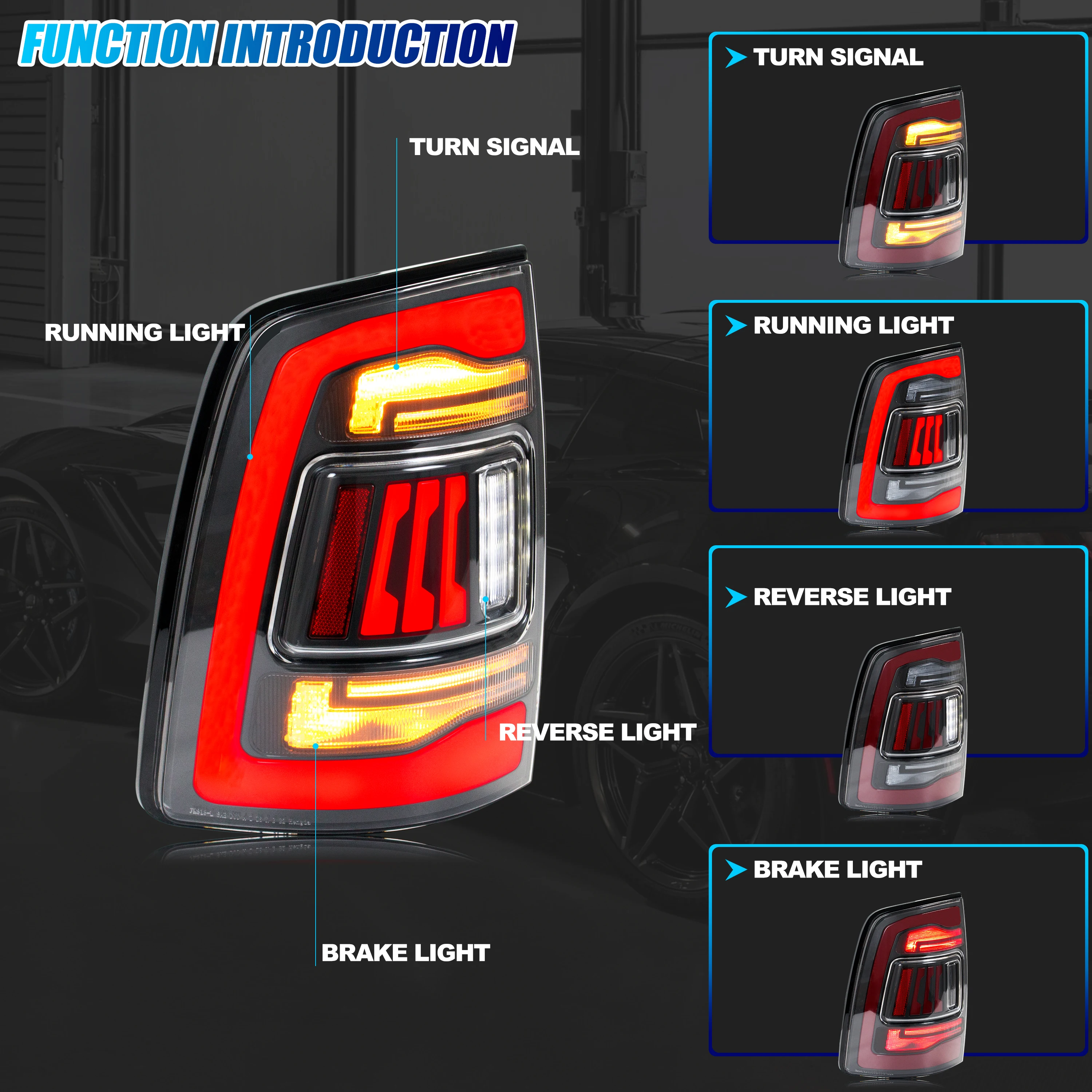 LED Tail Lights for Dodge Ram 1500 2500 3500 2009-2018 4th Gen Sequential Yellow Turn Signal Clear Red Rear Lamps Assembly