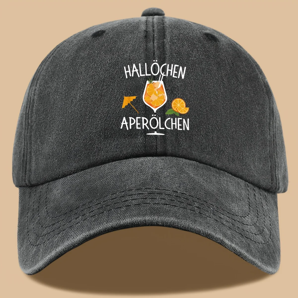 

1 шт. женская регулируемая бейсболка Hallochen Aperolchen — дышащая темно-бордовая летняя кепка с принтом коктейля Aperol Spritz