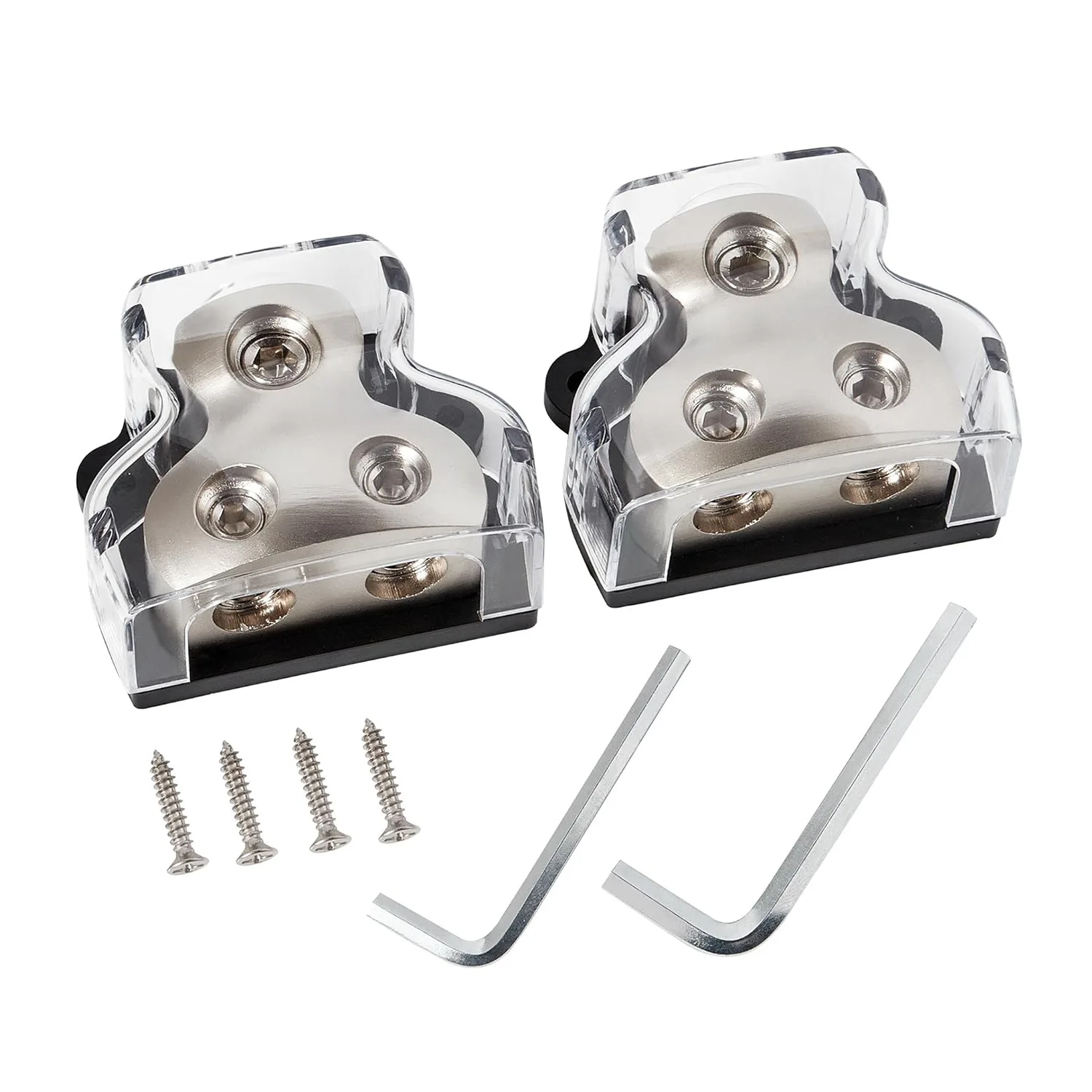 

2PCS 2-Way Power Distribution Block, 0/2/4 Gauge In 4/8 Gauge Out Auto Car Audio Distribution Connecting Block