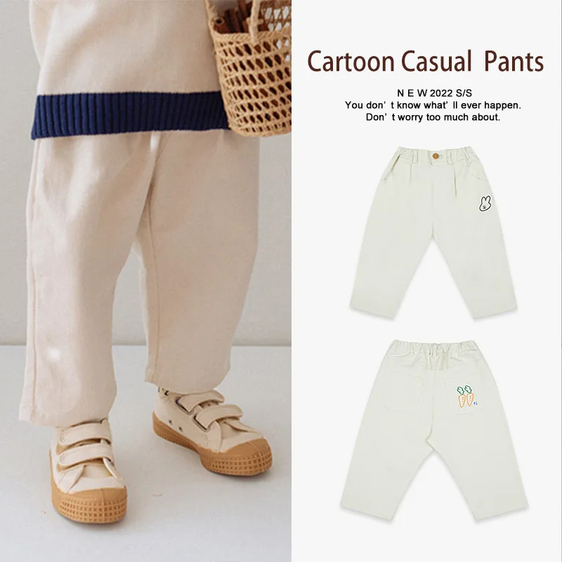 

Jenny&Dave Spot 2023 Spring New Children's Leisure Pants Small and Medium sized Boys and Girls Cartoon Rabbit Loose Woven Pants