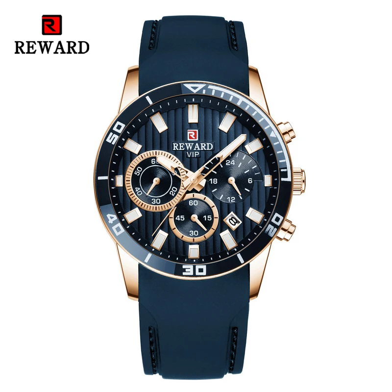 REWARD Men Watch Fashion Waterproof Sport Stopwatch Quartz Wristwatches Silicone Strap Business Male Wrist Watch for Man