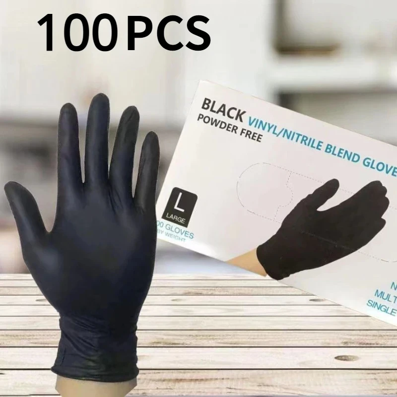 

100PCS Black Nitrile Gloves Thickened Durable Household Cleaning Gloves Dishwashing Glove For Garden Hair Dyeing Tattoos