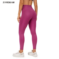 SYROKAN-mallas deportivas de cuero sintético para mujer, Leggings con textura recubierta mate, pantalones ajustados de malla para Fitness