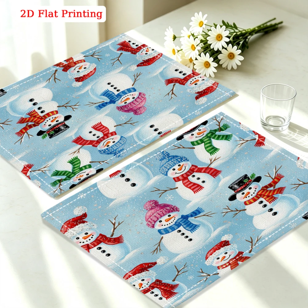 1pc Christmas Snowman Placemat Blue 2d Flat Printing Table Mat Kitchen Dining Party Decor Use 30x40cm Cover