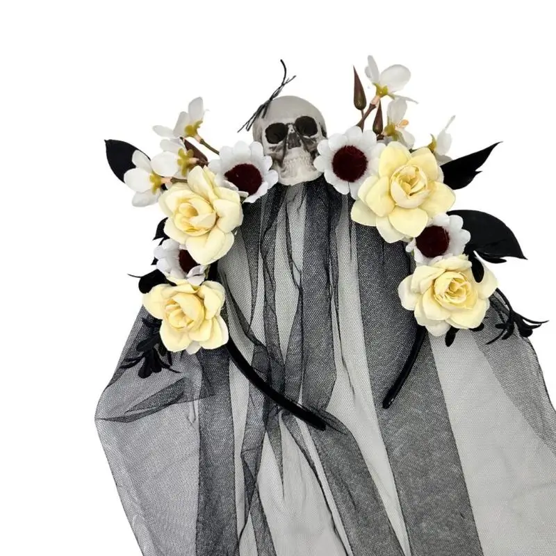 y5jd witch cosplay headpiece with skull punk flower hairband barty alloween party assent