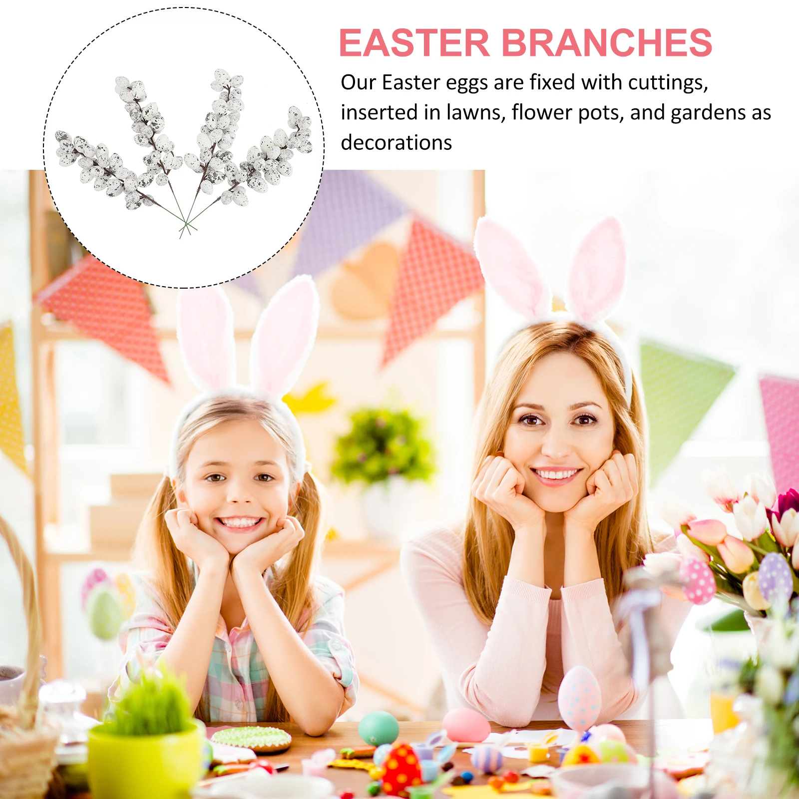 

4 Pcs Easter Egg Skewers Ornament Decorative Branch Ornaments for Tree Branches with Eggs Hanging Decorations Stems