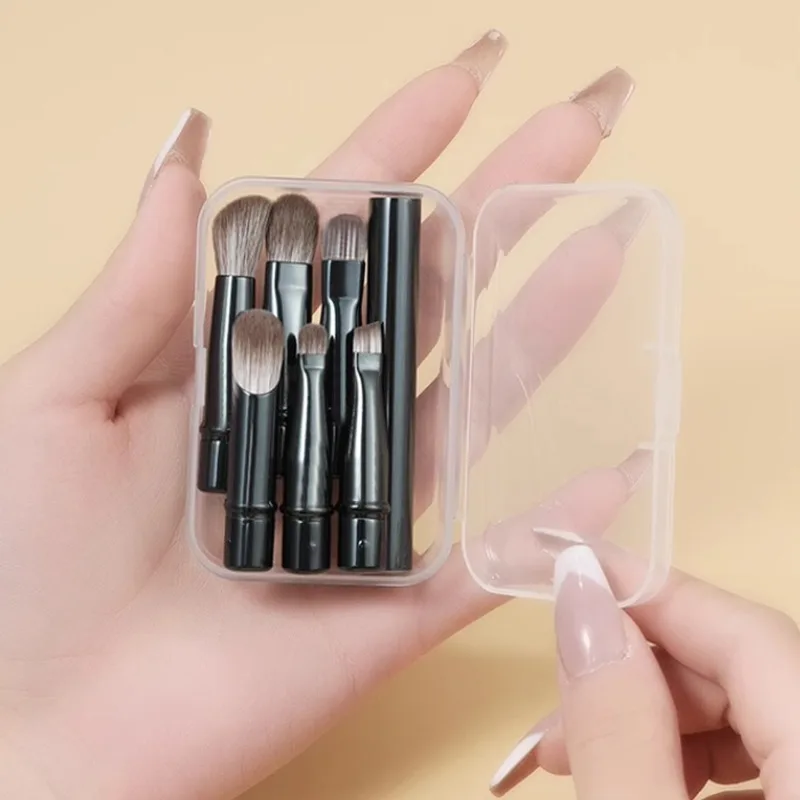 Conjunto de mini pincéis de maquiagem portátil, 6 peças, com pincel corretivo de contorno de viagem destacável, pincel de sombra e pincel de maquiagem de ponta dupla