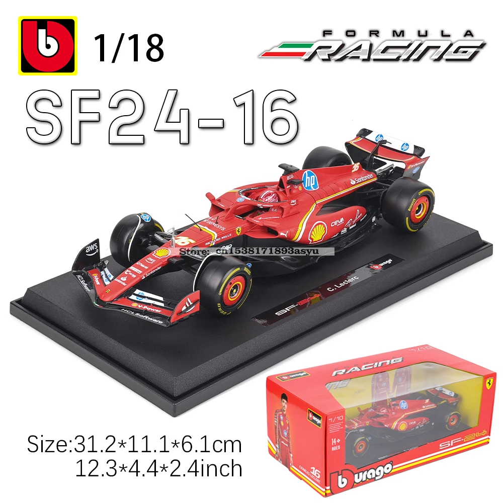 Bburago 1:18 New 2024 SF24 F1 Racing #16 Charles Leclerc #55 Carlos Sainz Static Car Model Vehicles Formula 1 Alloy Toy Vehicle