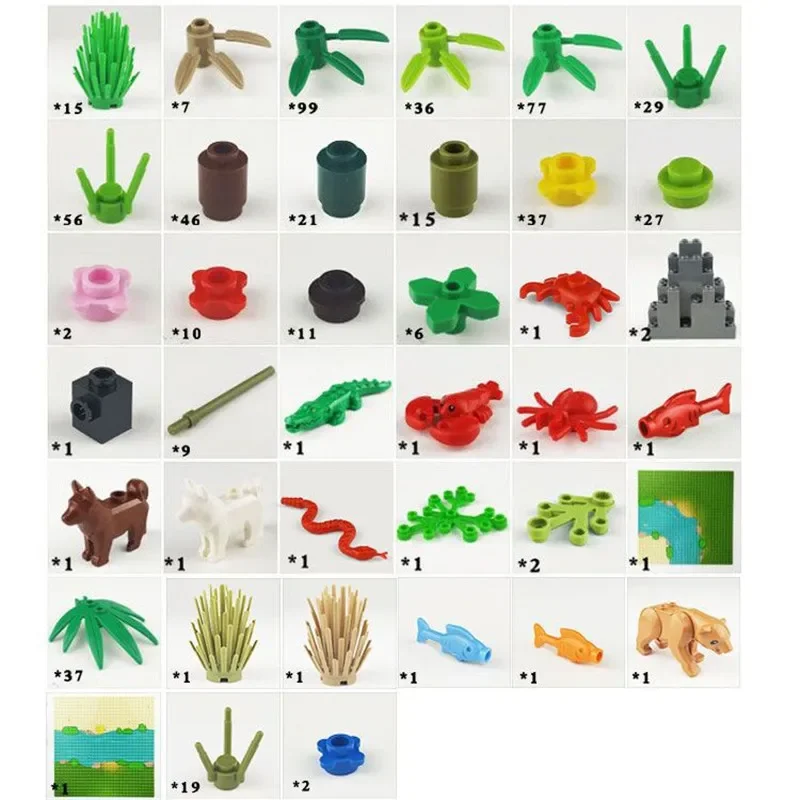 32x32 Rainforest Parts Animal Green Grass Jungle Bush Flower Tree Plants Building Blocks DIY MOC Assemble Compatible All Brands