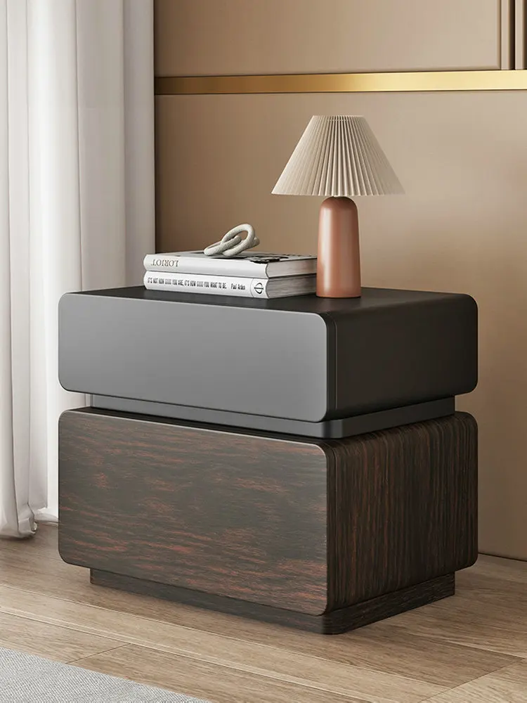 منضدة جديدة من الخشب الصلب الراقية، طاولة بجانب السرير من الجلد المحبب باللون الأسود من خشب الجوز، خزانة تخزين بسيطة وحديثة GN253BY #3