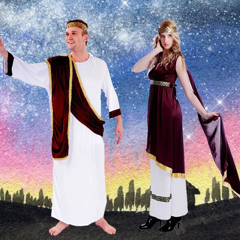 Men Women Halloween Zeus Hera Robe+Cloak Sets Cosplay Costume Holiday Party Greek Prince Fancy Outfits