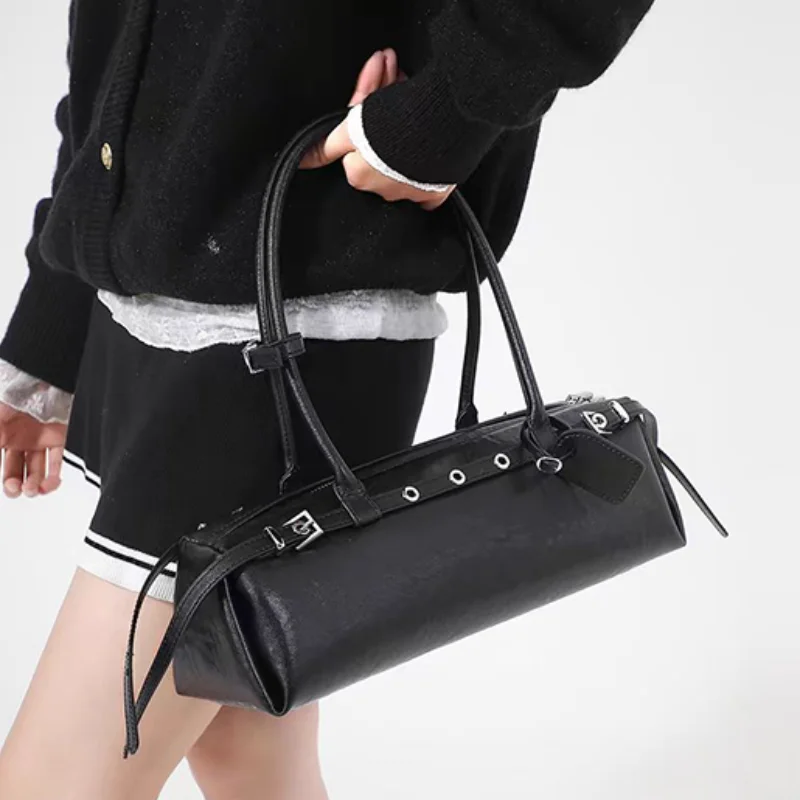 

Genuine Leather Shoulder Handbag Brand Black High-end Belt Tote Bag New Lady Exquisite Versatile Wine Red Luxury Shoulder Bag