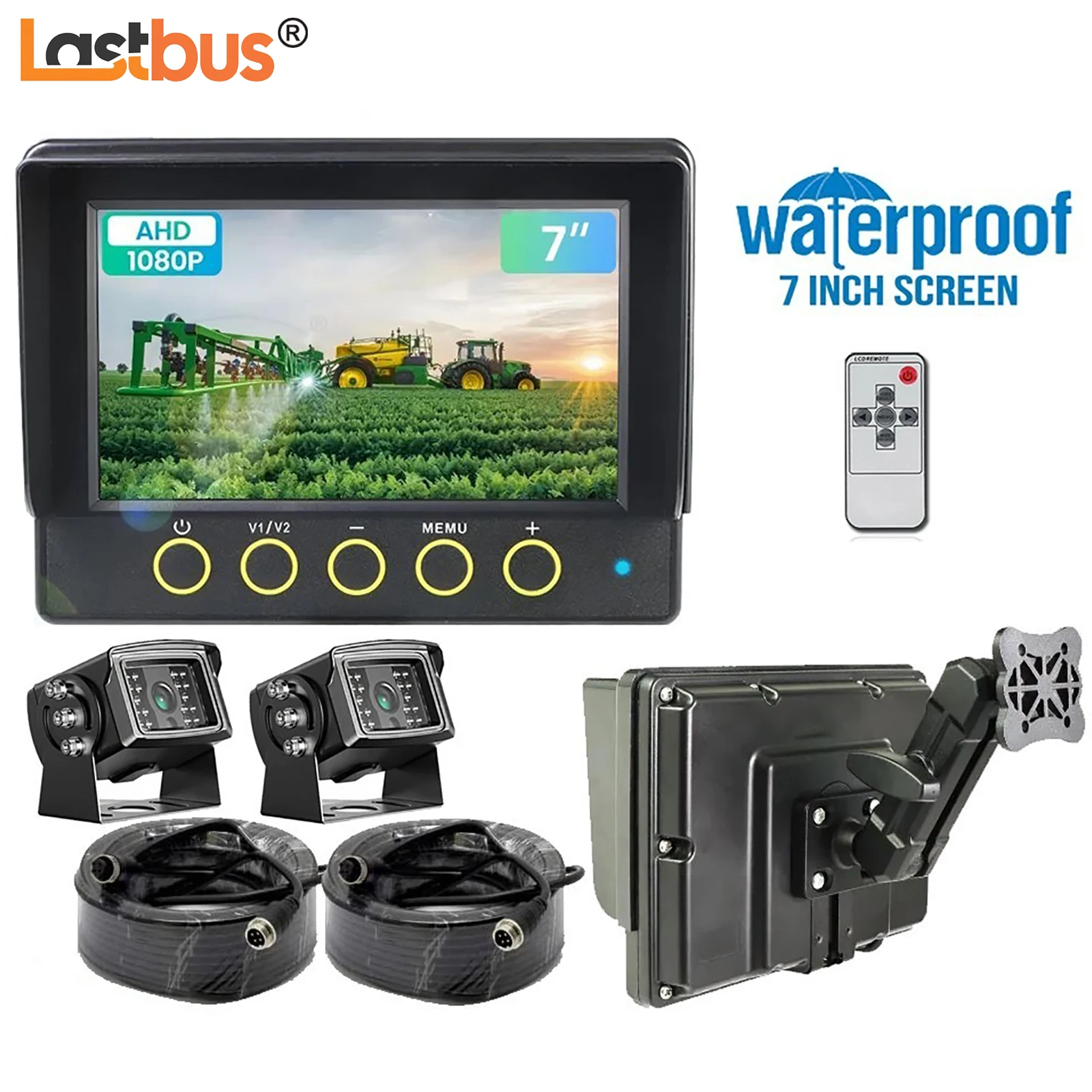 

Lastbus Waterproof AHD Screen 7" DVR Monitor With 1080P Rear View Backup Camera + 4PIN Video cables For Boat Forklift Rvs Van