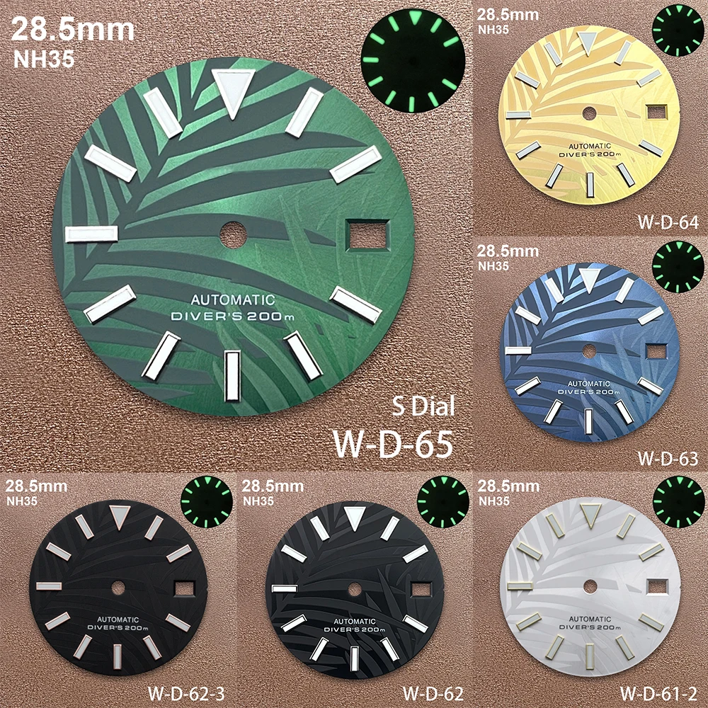 

28.5mm S Logo Bamboo Leaf Dial Suitable For NH35/NH36/7S/4R Japan Movement Green Luminous Watch Modification Accessories