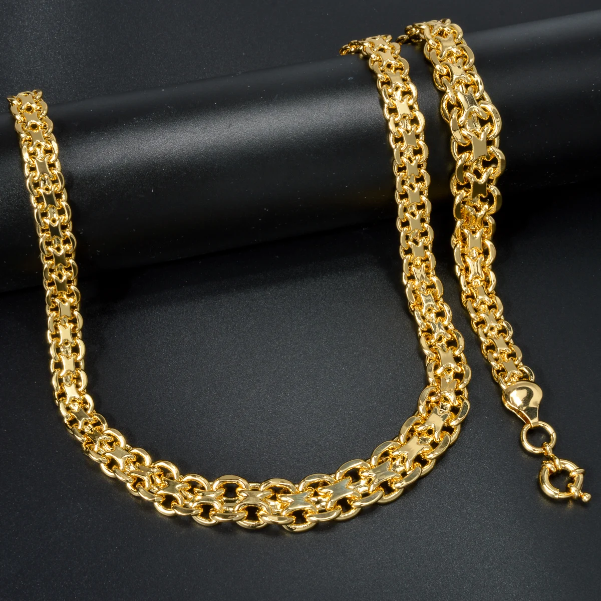 18k Gold Plated Jewelry Set Round Beads Necklace Bracelet For Womens Dubai Wedding Gifts Copper Chain Jewelry Accessories