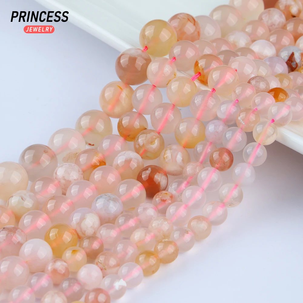 

A+ Natural Sakura Agate Cherry Blossom Agate Loose Stone Beads for Jewelry Making Bracelets DIY Accessories 6 8 10mm Wholesale