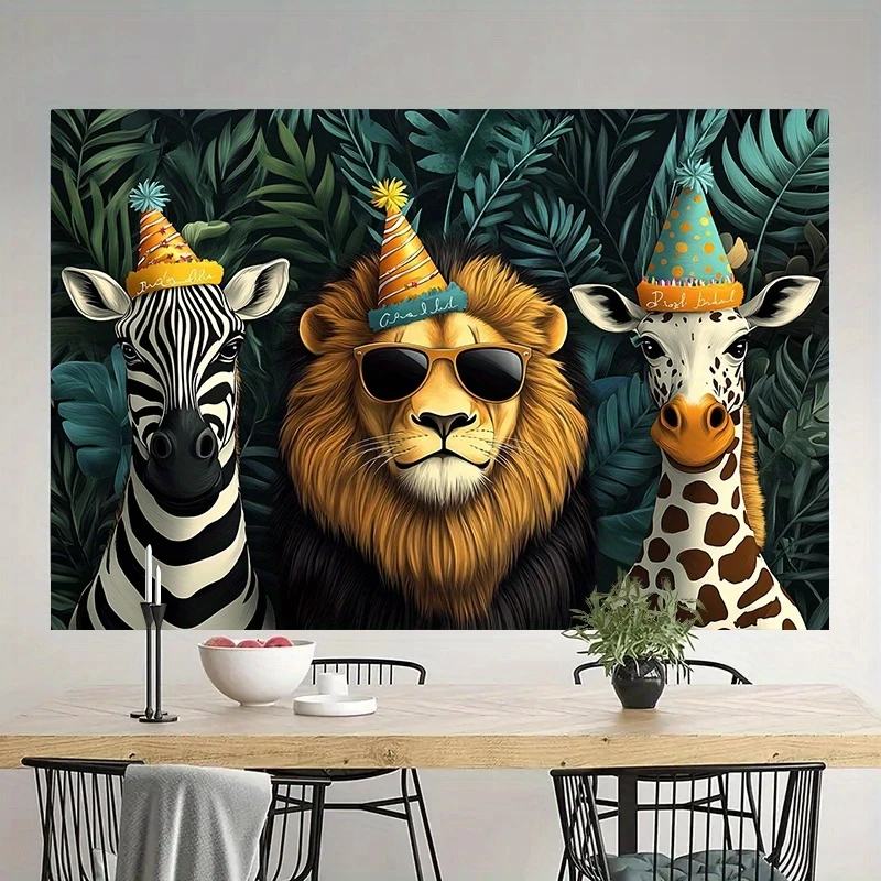 VIKAMA Animal Party Tapestry, Wall Hanging For Birthdays And Anniversaries, Decorative Banner For Bedrooms And Living Rooms