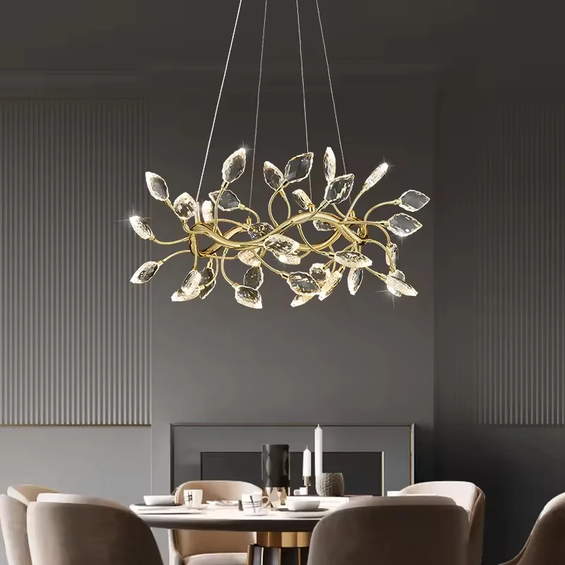 Gold Tree Branch K9 Crystal Chandeliers Luxury Raindrop Pendant Light for Dining Living