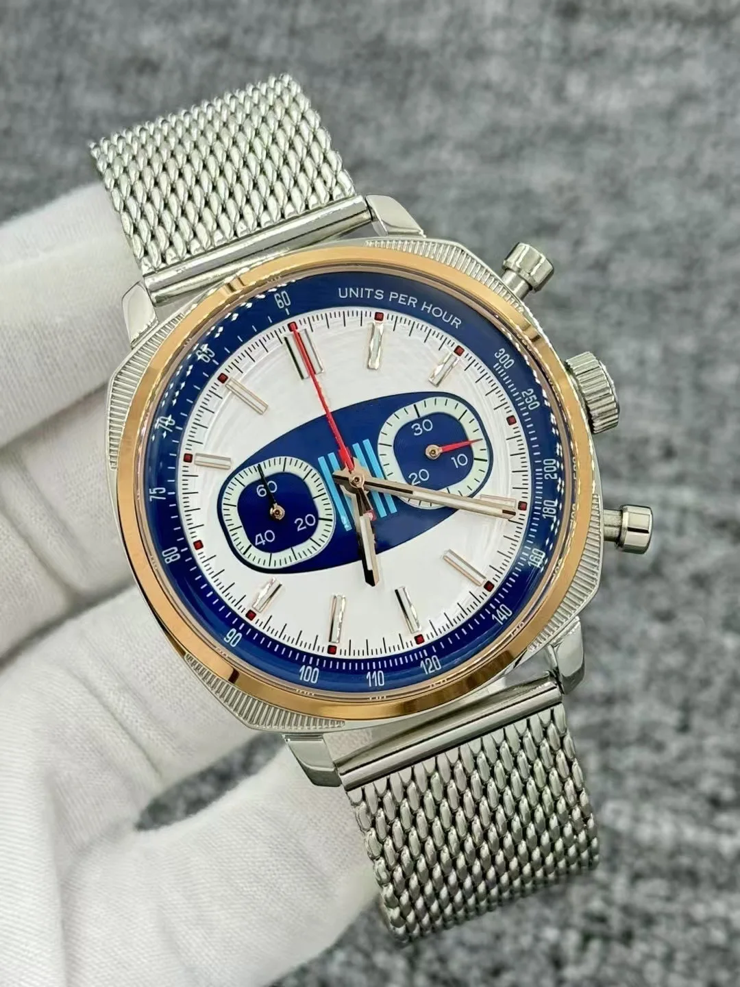 

43mm Luxury Quartz Chronograph Mens Watch Big Pilots Blue Brown Leather Sport Watches