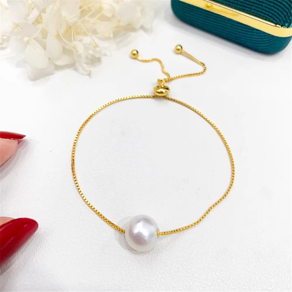 DIY Pearl Accessories S925 Sterling Silver Bracelet Empty Tray Fashion Gold Silver Bracelet Fit 7-12mm Round S058