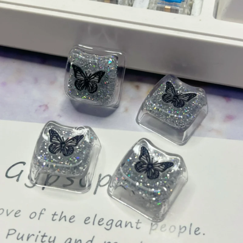

Cute Transparent Butterfly Keycaps SA/OEM Profile Resin Customized Art DIY Handmade Key Caps for Mechanical Keyboard Game Gifts
