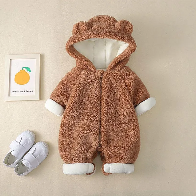 

Newborn Winter Baby Rompers Cute Bear Thickened Warm Cotton Hooded Toddler Bodysuit Crawling Suit Pajamas Overalls Infant Outfit