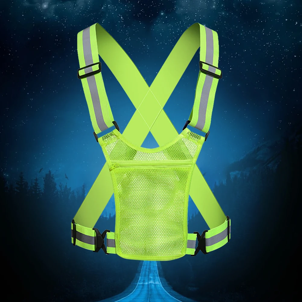 Night Running Vest Lightweight Reflective Safety Vest with Pouch Elastic Safety Vest Adjustable for Walking Cycling