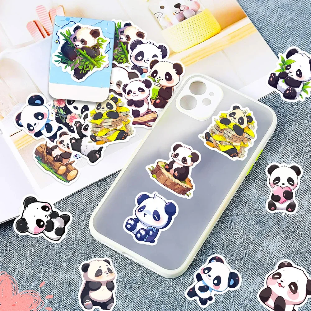 Imagem -05 - Cute Cartoon Panda Varied Stickers Pack para Crianças Decalques de Graffiti Viagem Bagagem Notebook Telefone Capacete Decoração 50 Pcs