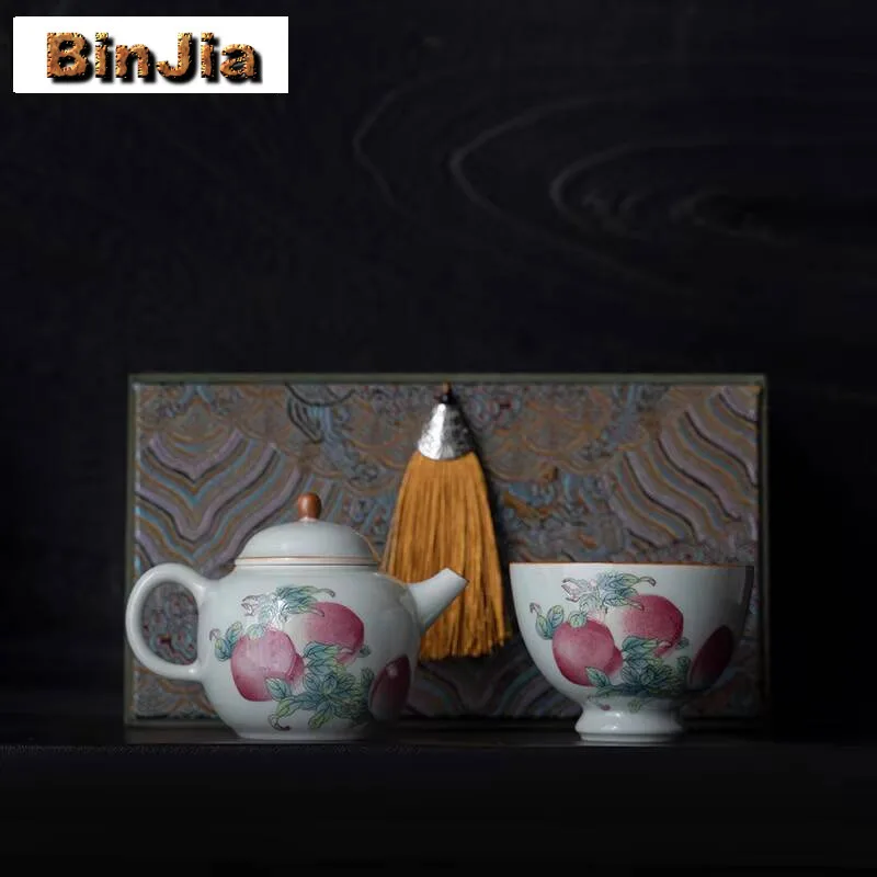 

Бутик-персиковый чайный сервиз долголетия, полные фарфоровые миски, керамический чайник и чашка, посуда, ремесло