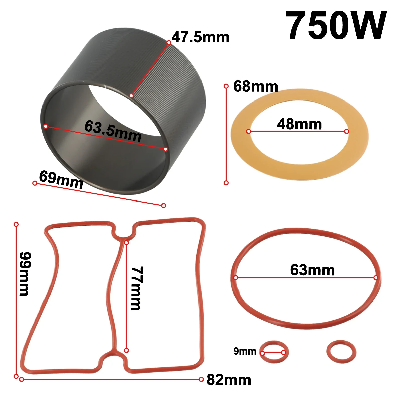 6 Pcs Pump Piston Ring Oil-Free Mute Air Compressor Cylinder Gasket Kits Replacement For 550/750/1100/1500W Pneumatic Tool Part