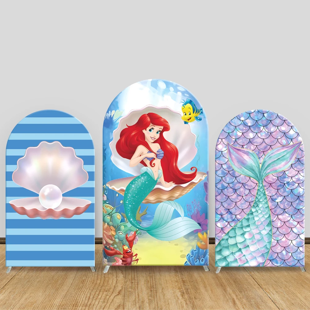 

Undersea World Little Mermaid Girls Arch Backdrop Cover Disney Ariel Princess Kids Birthday Baby Shower Custom Party Decorations