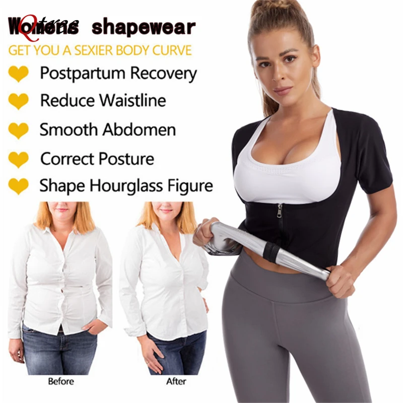 Qtree ropa moldeadora de entrenamiento para mujer, efecto Sauna para pérdida de peso, entrenador de cintura, camisa adelgazante de brazo, cinturón